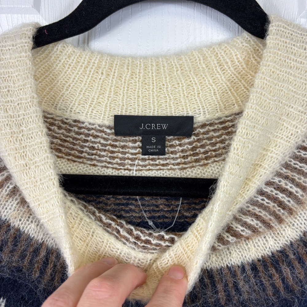 NWOT J. Crew Fair Isle Yolk puff sleeve cream and navy sweater sz sm - Picture 6 of 10